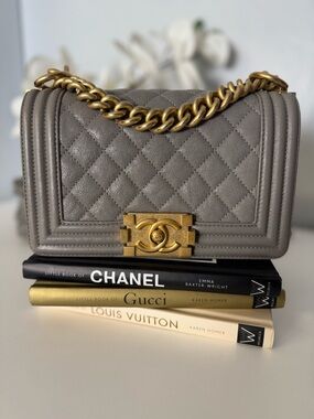 CHANEL Caviar Quilted Boy Bag Gray